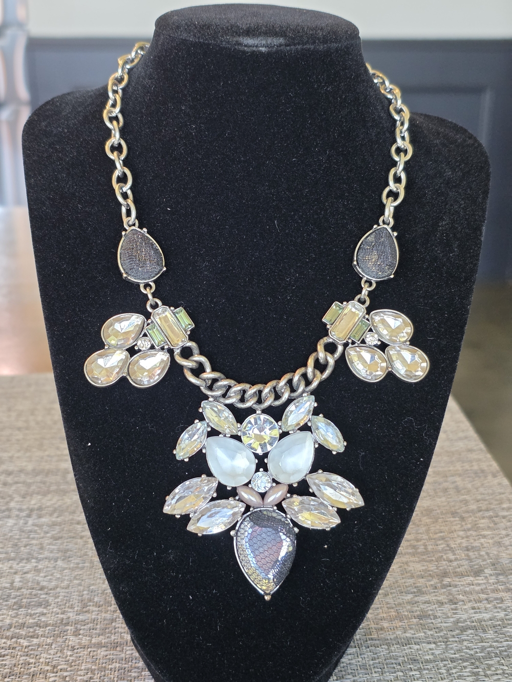 Gold-Tone Multigem Statement Necklace with Iridescent Accents